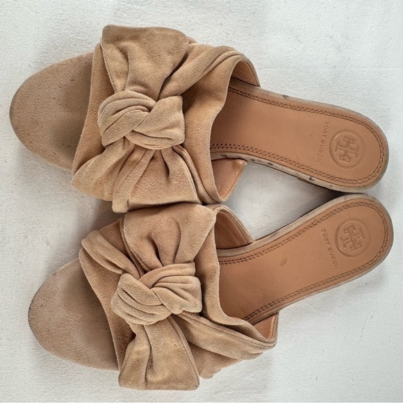 Tory Burch Annabelle Bow Suede Slide Sandal in Tan Size 6.5 - Picture 4 of 10